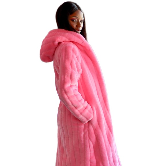 FURROCIOUS FURR Women's Pink Hooded Faux Fur Coat for Festivals, Burning Man